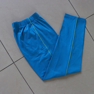 湖蓝色校服裤子拼一道荧光绿绳棉质直口四季款高中小学生校裤大码