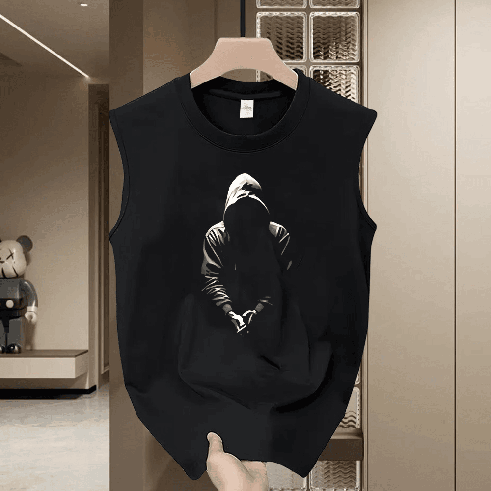 2025新款重磅纯棉无袖t恤男士宽松休闲运动健身背心圆领坎肩汗衫