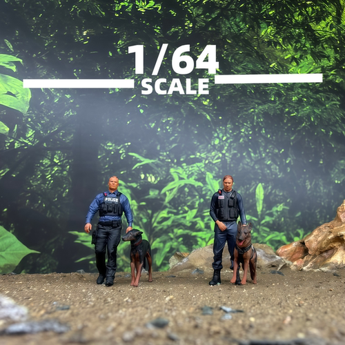 1/64微缩兵人美国警察K9警犬模型
