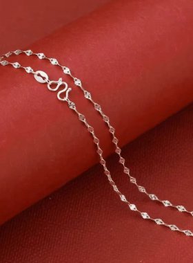 纯银嘴唇链项链女ins高级感闪闪亮片素链可叠戴锁骨链