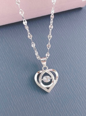 足银990跳动的心项链女轻奢时尚Ins心形灵动纯银吊坠