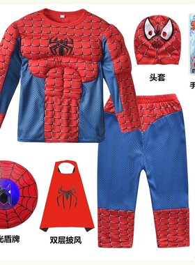 圣诞节儿童服装cospaly蜘蛛侠衣服男童超人英雄钢铁侠分体肌肉服
