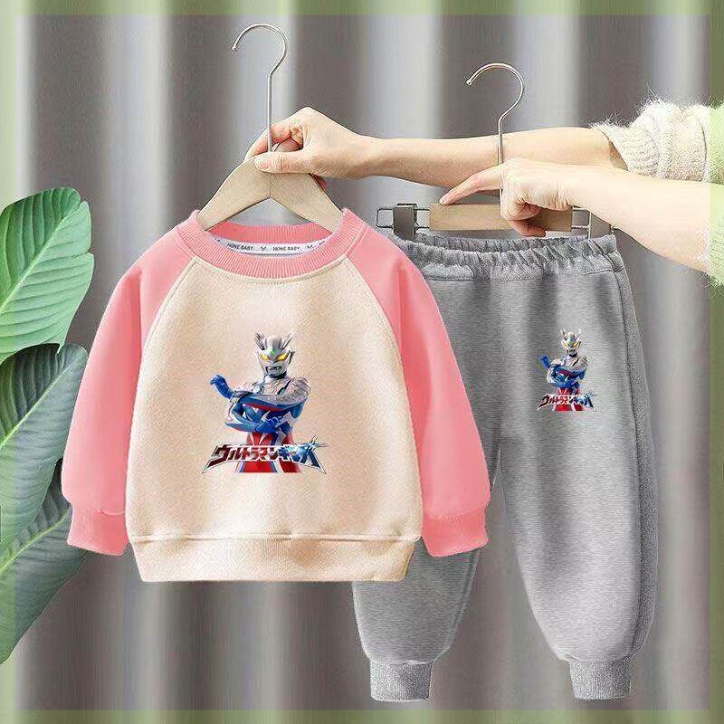 春天季女宝宝纯棉长袖奥特曼洋气衣服女童运动套装儿童卫衣两件套