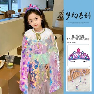 。2025新款人鱼姬鱼尾连衣裙子无袖礼服夏套装美人鱼亮片公主裙女