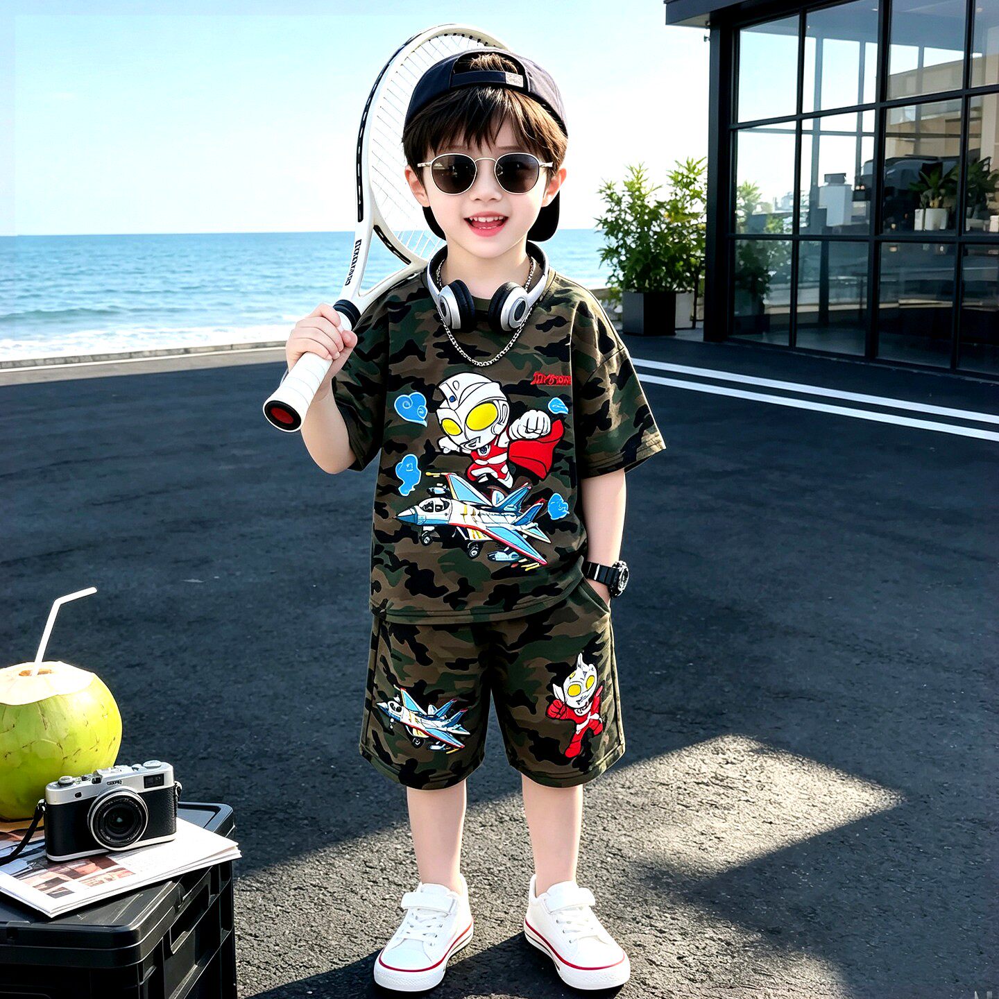 奥特曼男童迷彩套装2026夏季新款