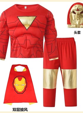 圣诞节儿童服装男童蜘蛛侠衣服cos美国队长奥特曼绿巨人肌肉套装
