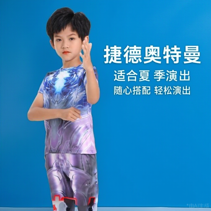 。赛迦奥特曼六一儿童节演出服男童短袖动漫t恤薄款冰丝男孩夏装