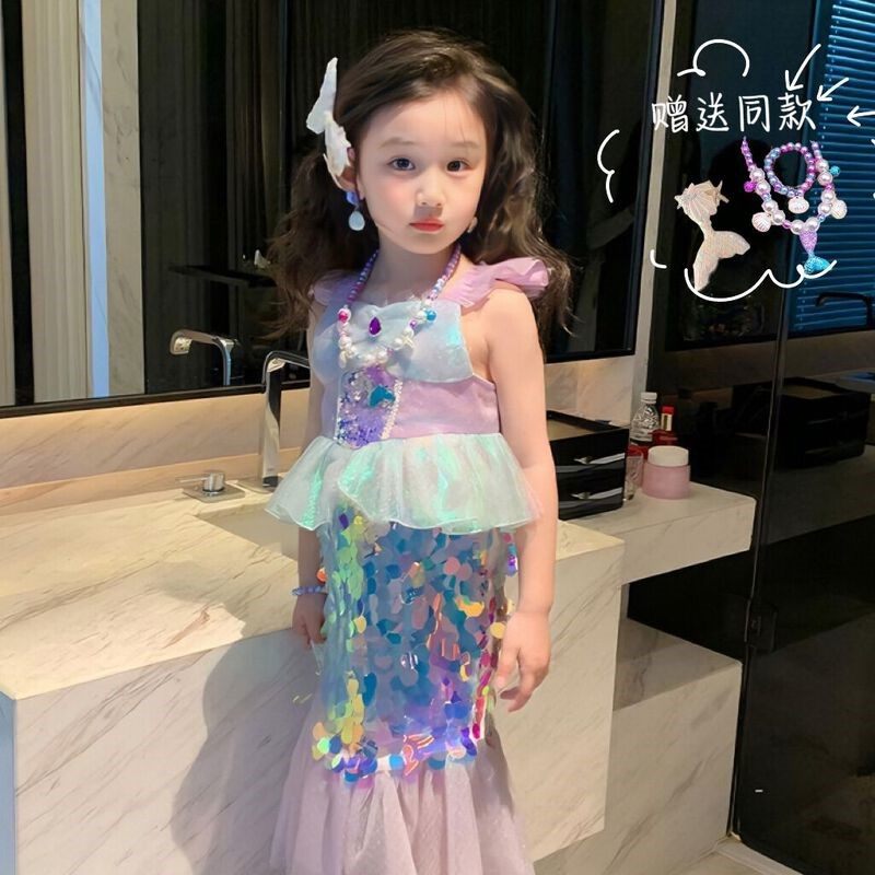 。人鱼姬连衣裙子无袖鱼尾裙夏季