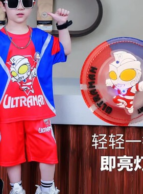 衣服男童发光套装夏款儿童超人夏装小童卡通短袖速干两件套