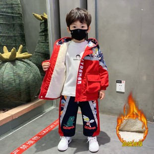 奥特曼衣服男童加绒套装棉服26新款痞帅儿童棉衣男孩加厚冬装外套