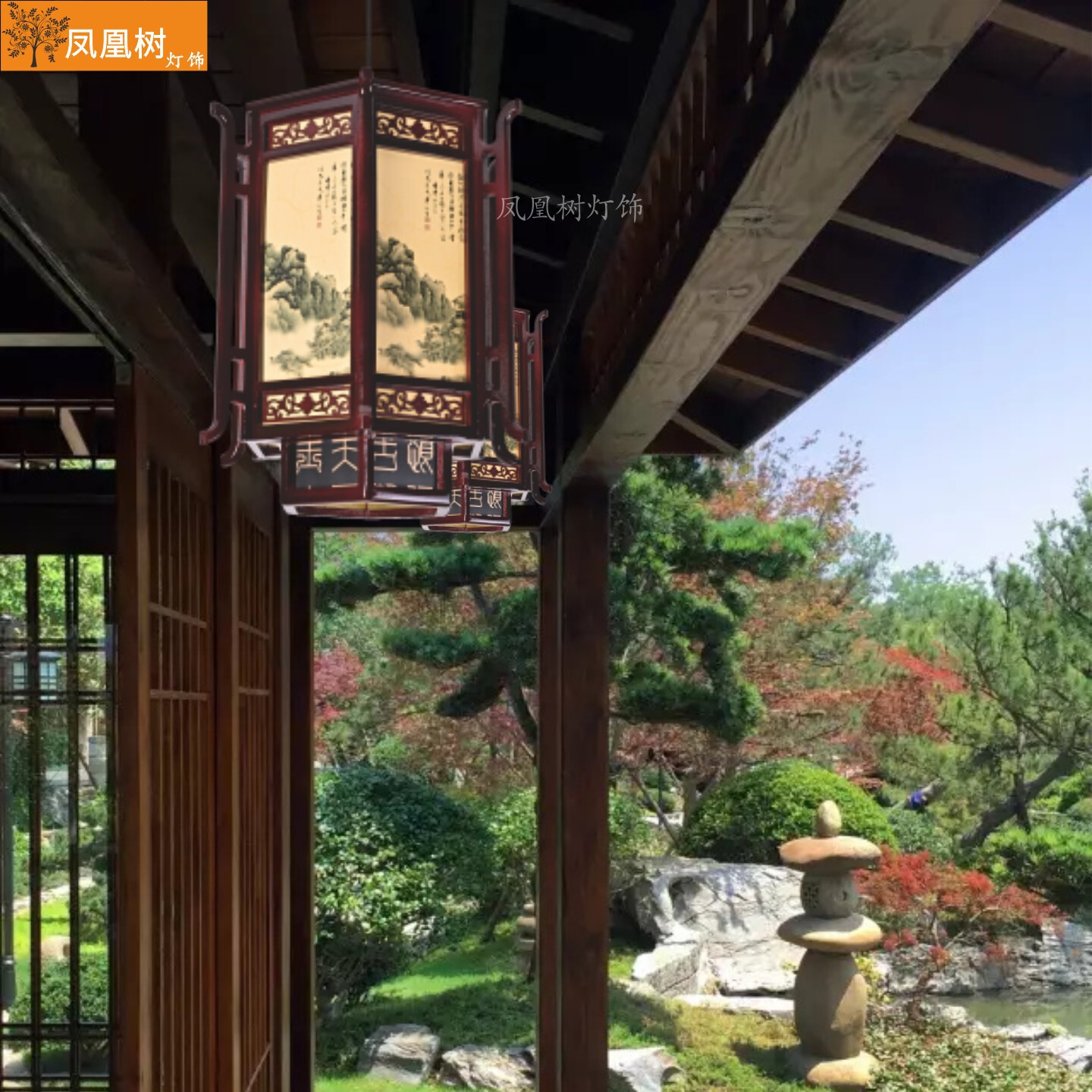 中式灯笼木艺仿古羊皮吊灯古典宫灯酒店民宿茶室客餐厅火锅店灯具