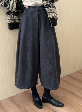 话里百搭款羊绒八分裤2026冬季新款休闲显瘦时尚减龄高腰阔腿裤女