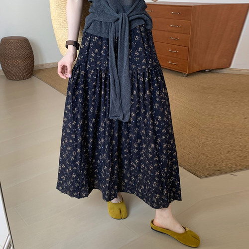 话里高级感棉麻单色口袋半裙
