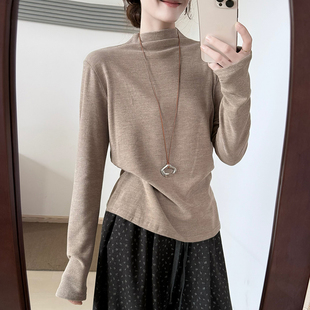 韩版 话里基础款 新款 2025秋季 休闲上衣纯色百搭内搭 磨毛加厚打底衫