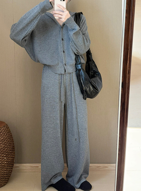 话里简约风气质针织套装2025秋季新款韩版休闲宽松上衣裤子两件套