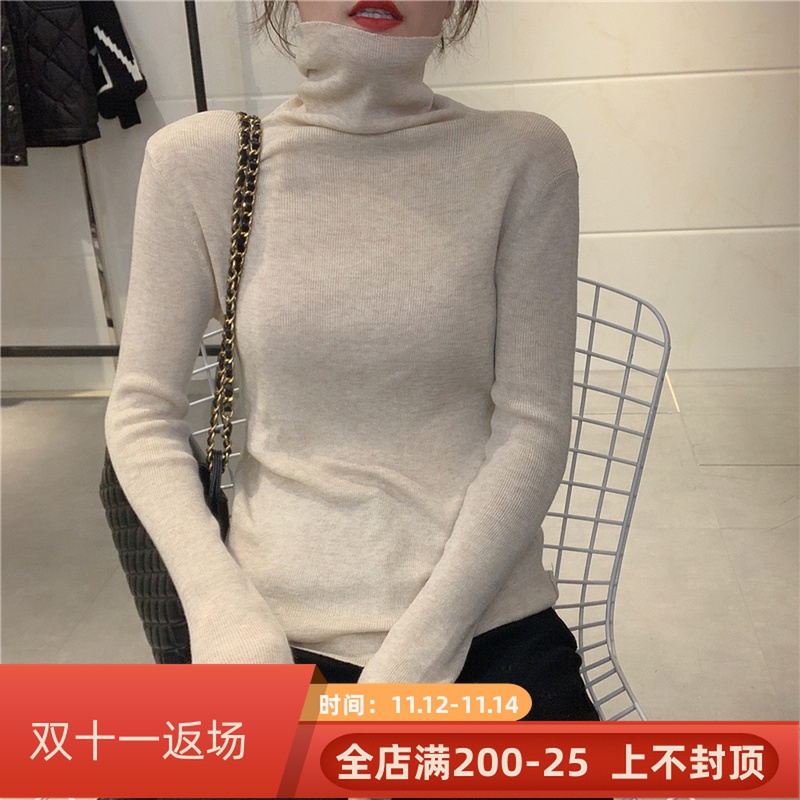 2020冬季新款纯色打底衫女高领薄款高弹力丝滑无感内搭长袖针织衫