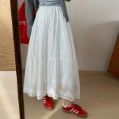 中长款 韩版 百搭伞裙 新款 话里甜美气质镂空绣花蕾丝白半裙2025夏季