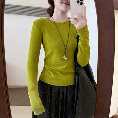 话里基础款纯色紧身打底衫亮色