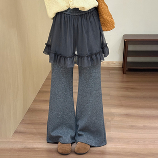 话里设计感叠穿短纱裙裤2026冬季新款韩版百搭高腰显瘦长裤半身裙