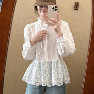 话里简约风花边下摆衬衫2026春季新款韩版气质减龄百搭上衣小衫女