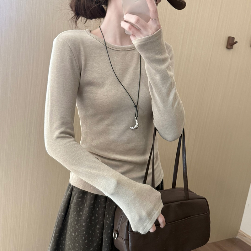 话里修身加绒紧身打底衫2025秋季新款韩版百搭简约风百搭休闲上衣