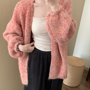 韩版 新款 宽松显瘦减龄简约风上衣 2025秋季 话里气质花线慵懒风开衫