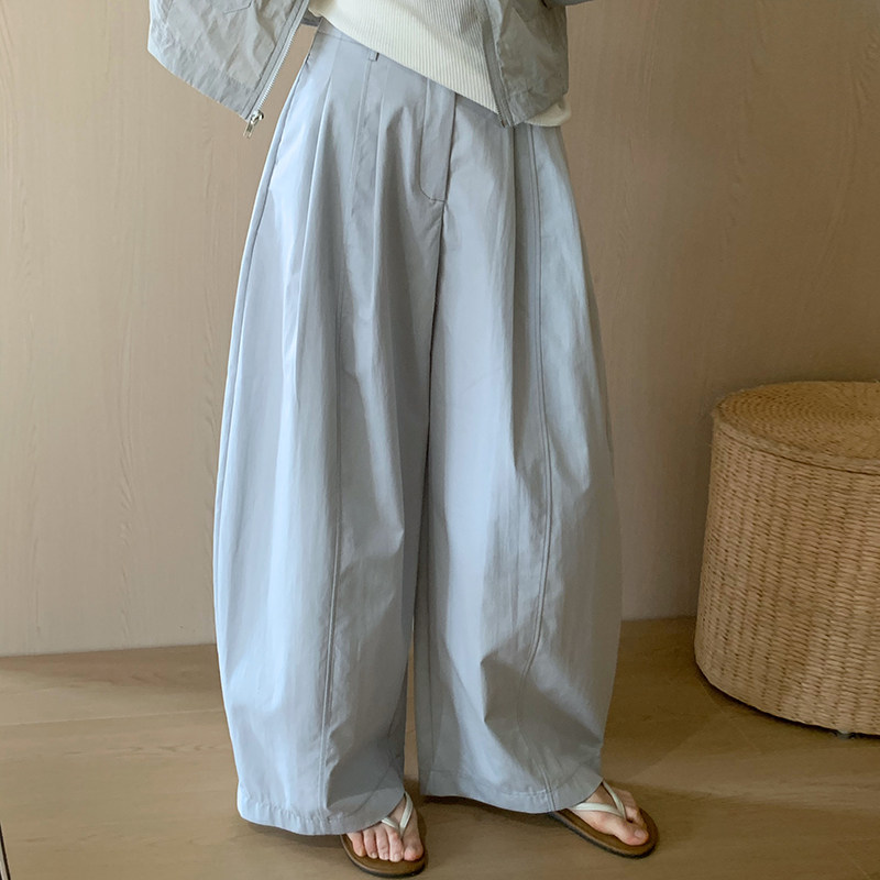 话里简约风高腰阔腿裤子2026夏季新款韩版小个子显瘦宽松休闲长裤