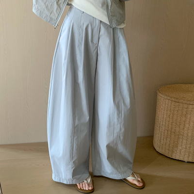 话里简约风高腰阔腿裤子