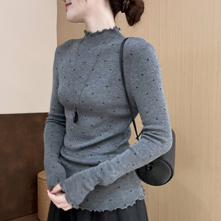 2025冬季 显瘦百搭款 新款 修身 上衣内搭女 韩版 话里半高领波点打底衫