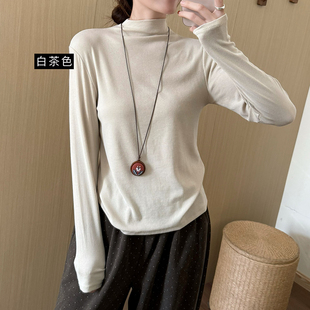 话里基础款纯色立领打底衫2025秋季新款韩版休闲显瘦上衣长袖小衫