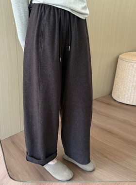 话里简约风羊绒哈伦裤2025冬季新款加厚加绒保暖显瘦直筒长裤女