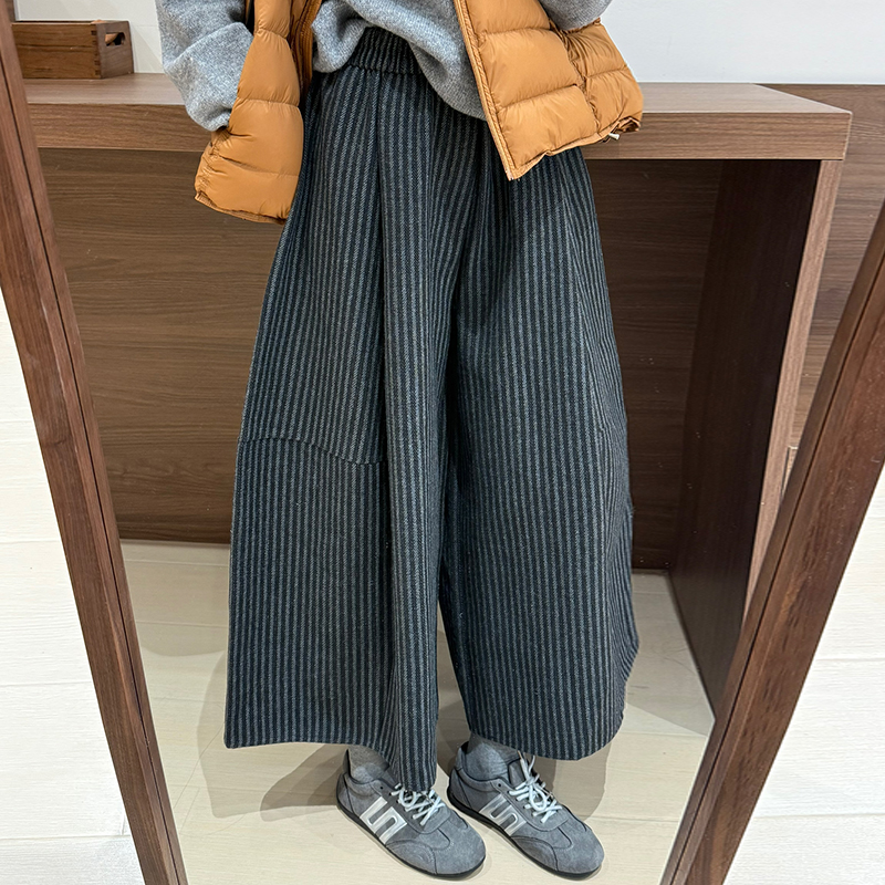 话里简约风宽松阔腿条纹裤