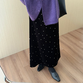 韩版 话里温柔气质丝绒波点半身裙2026春季 新款 休闲百搭显瘦长裙女