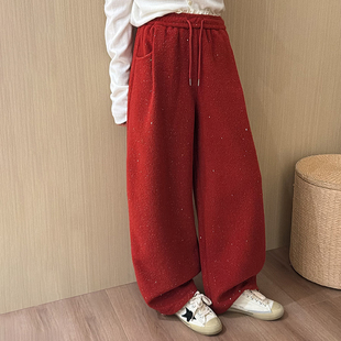 话里宽松亮晶晶新年裤子2026春季新款韩版休闲百搭减龄直筒长裤女