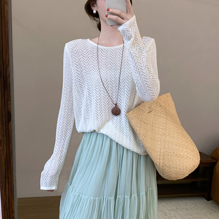 话里冰丝薄款镂空罩衫2026夏季新款简约网眼透气显瘦减龄空调衫女