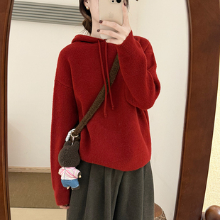 话里简约风纯色连帽卫衣2025冬季新款韩版宽松显瘦百搭减龄上衣女
