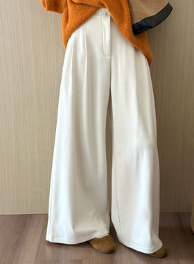 话里高腰显瘦羊绒直筒裤2025冬季新款韩版休闲宽松百搭气质拖地裤