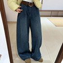 休闲减龄直筒长裤 话里高腰显瘦麻花腰带牛仔裤 韩版 新款 女 2025冬季