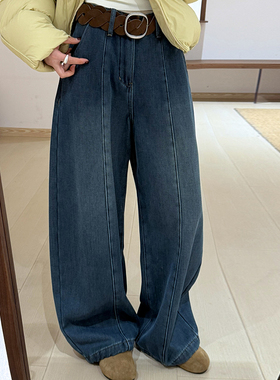 话里高腰显瘦麻花腰带牛仔裤2025冬季新款韩版休闲减龄直筒长裤女