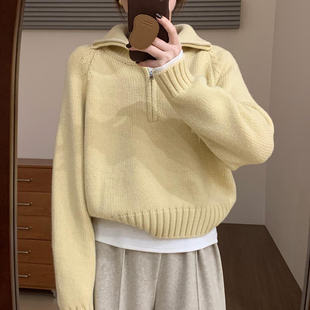 宽松显瘦上衣针织衫 多巴胺半开领拉链毛衣2024冬季 短款 新款 女 韩版