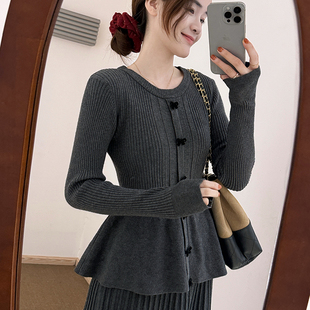 话里蝴蝶结收腰打底衫2026冬季新款韩版圆领显瘦甜美内搭上衣女