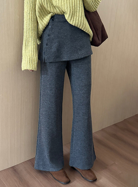 话里设计感加厚屁帘裤2025冬季新款韩版叠穿气质显瘦直筒长裤女