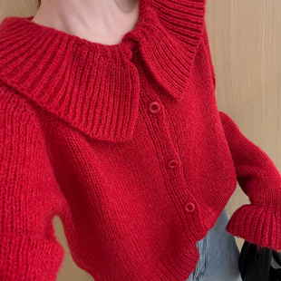 话里时尚百搭娃娃领毛衣2026春季新款休闲显瘦韩版上衣针织衫女