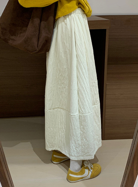 话里褶皱夹棉加绒花苞半裙2025秋季新款韩版休闲高腰显瘦半身裙女