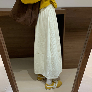 休闲高腰显瘦半身裙女 韩版 话里褶皱夹棉加绒花苞半裙2025秋季 新款