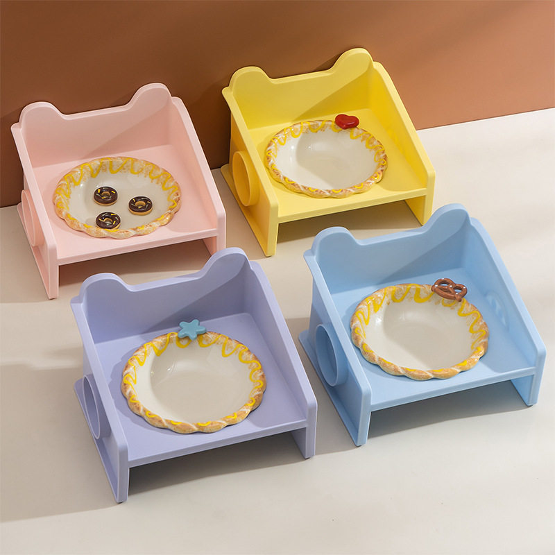 陶瓷猫碗方块架子 可爱浮雕碗立体配件猫喂水盘 防打翻宠物食粮碗,宠物/宠物食品及用品,猫狗碗/慢食碗,淘宝优惠券,粉丝福利购,淘宝优惠卷