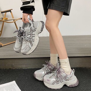 复古厚底老爹鞋女款2026新款春季百搭轻便小个子透气休闲运动鞋子