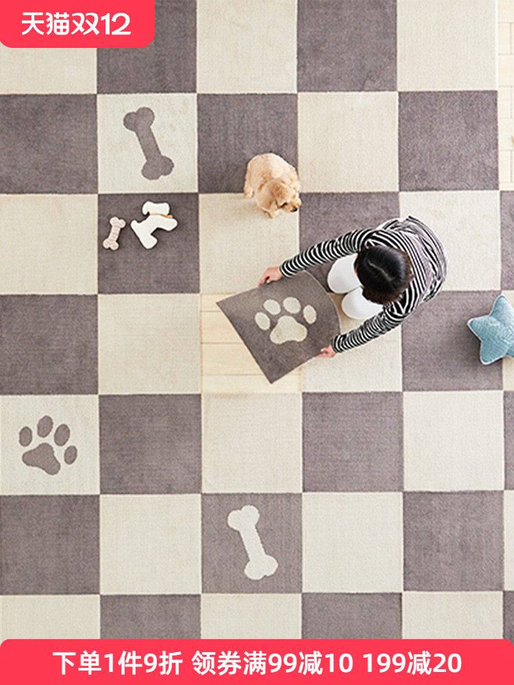 日本oka 进口客厅厨房防滑地垫地毯 日式卡通宠物拼接地垫可机洗