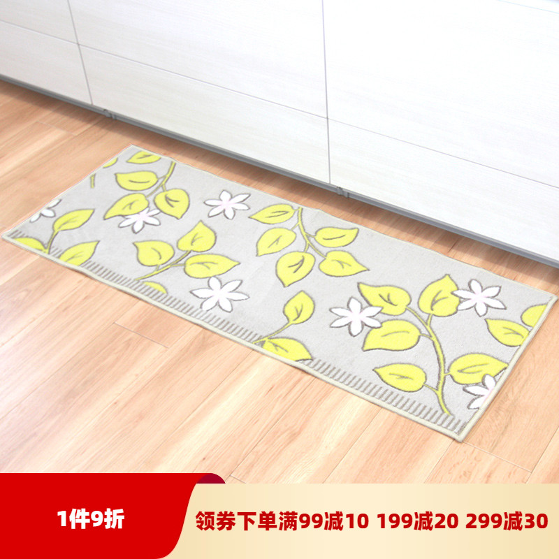 日本oka 进口花朵厨房地垫防滑耐脏 吸水防油脚垫 可机洗长条地毯