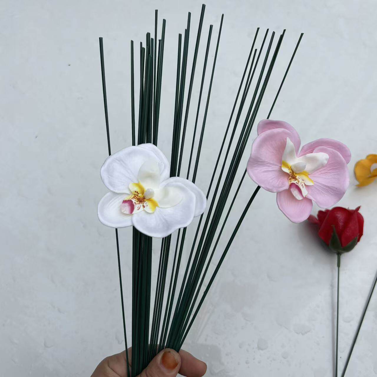 2号带叶子花杆通用杆香皂花花头专用扁平花杆铁丝杆仿真花diy花杆